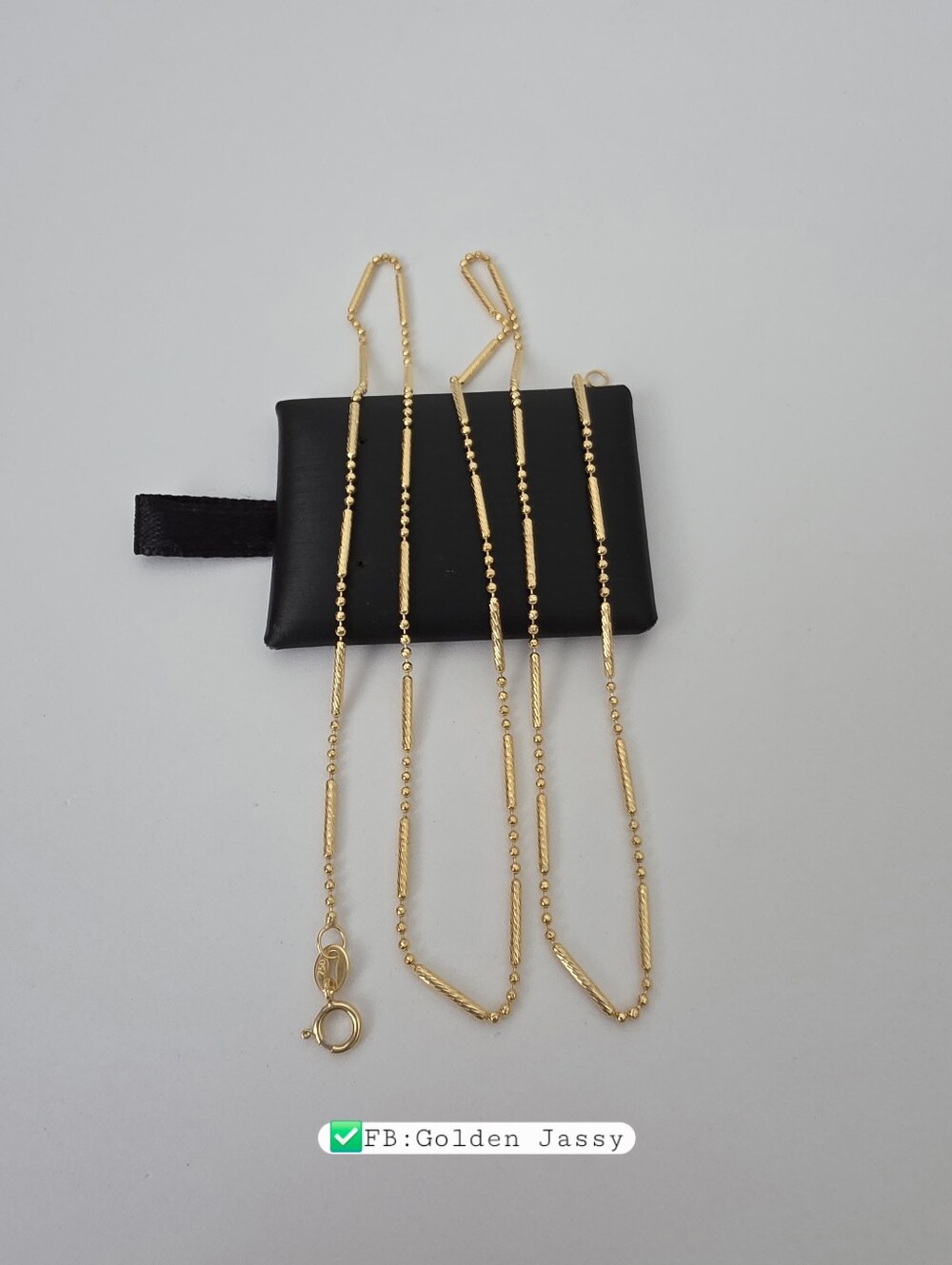 18K Real Gold Bar Beads Necklace 18"